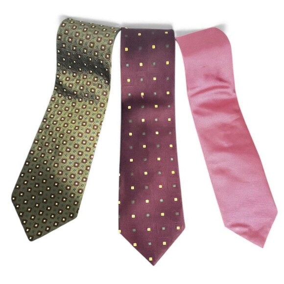 Brooks Brothers Silk Tie Lot 3 Geometric Pink Classic USA Mens Neckties - Picture 1 of 16